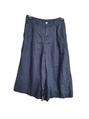 Muji Navy Wide-Leg Cropped Linen Blend Pants